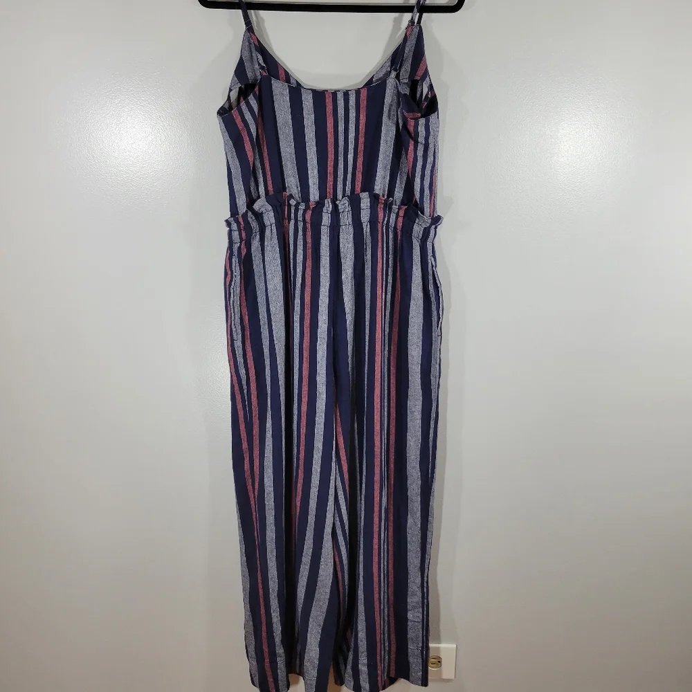 SPLENDID striped linen wide leg striped sleeveless button front jumpsuit